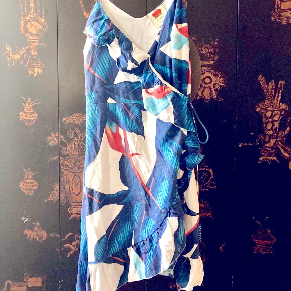 FARM Rio Blue & White Tropical Ruffle Mini Dress - Picture 3 of 4